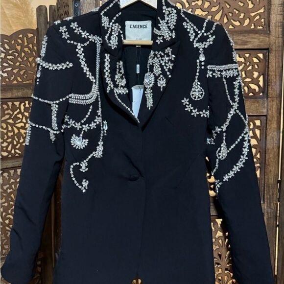 L’AGENCE Clementine Blazer Embelished Crystal Rhinestone Jacket Fitted Tailored - Picture 5 of 5
